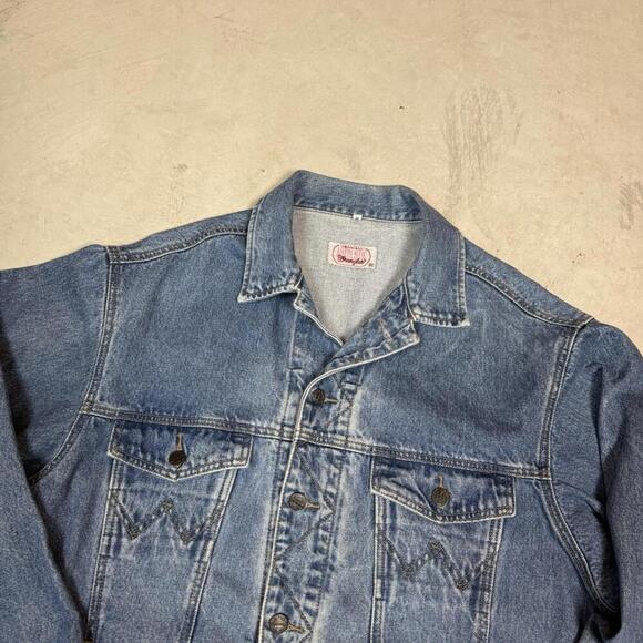 Vintage Wrangler Denim Jacket Blue Faded Wash Button Western Style Size M Retro - Picture 4 of 10